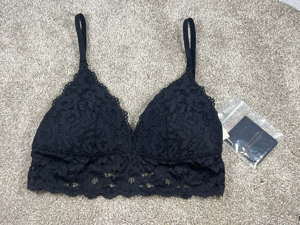 Momanda A083 Lace Nursing Bralette, Black, Size 32D-NWT